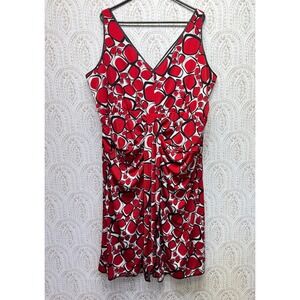 Midnight Velvet Ruched Midi Dress Womens 2X Red Geometric Pebble Print V-Neck‎